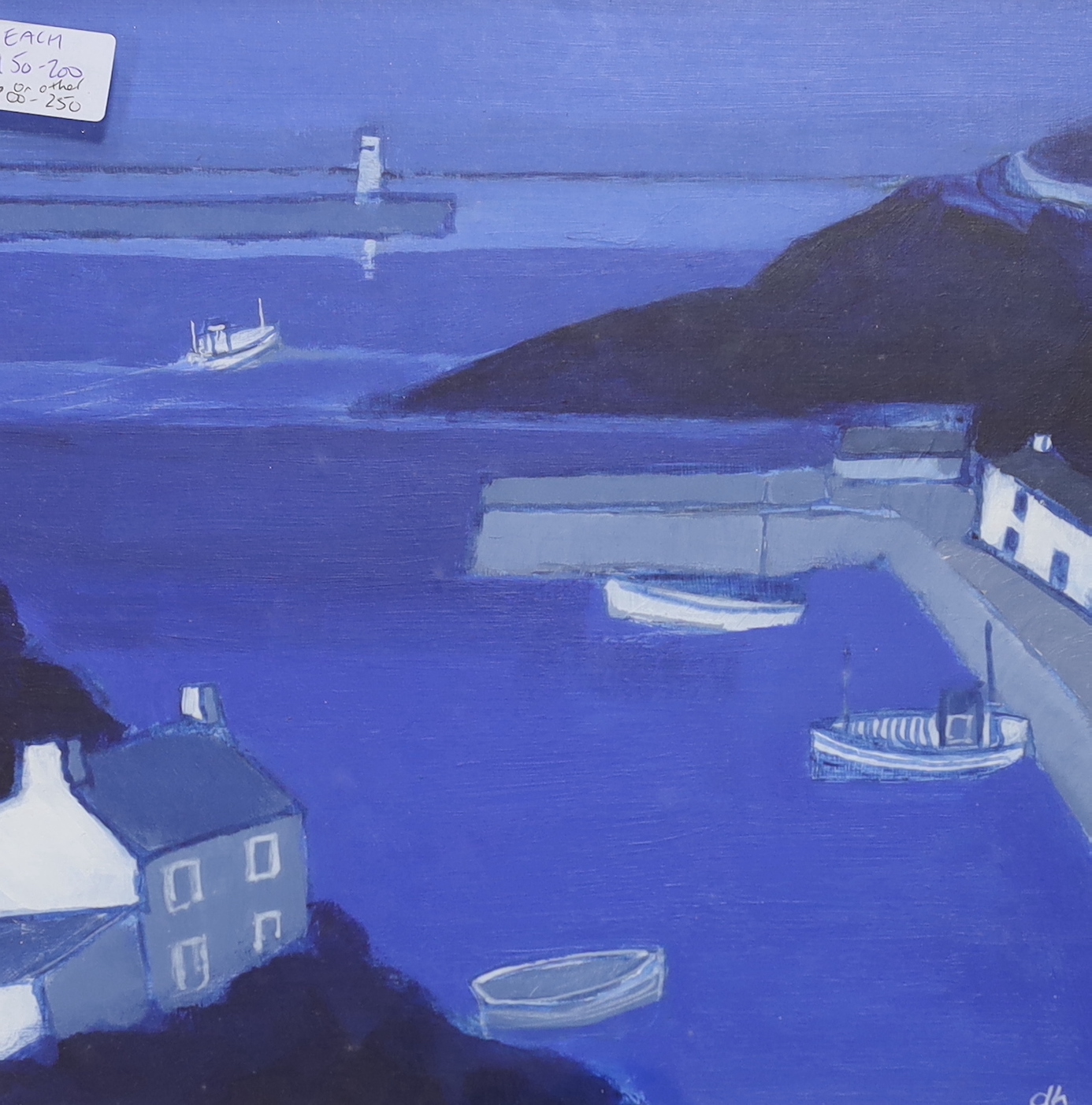 David Humphreys (b.1937) oil on board, ‘Heading out on a calm day’, initialled, inscribed verso, 28cm x 28cm